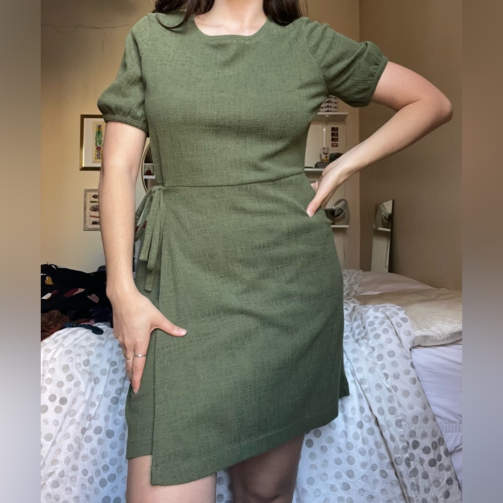 Green Textured/Knit Madewell Faux Wrap Dress
